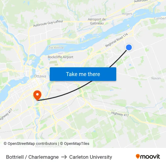 Bottriell / Charlemagne to Carleton University map