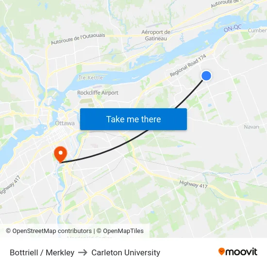 Bottriell / Merkley to Carleton University map