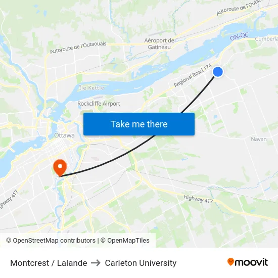 Montcrest / Lalande to Carleton University map
