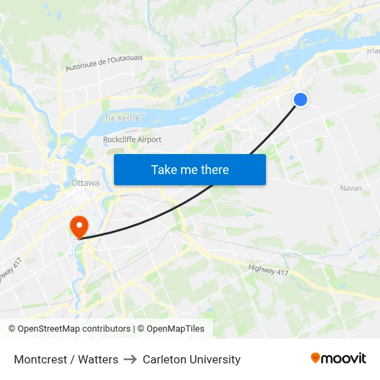 Montcrest / Watters to Carleton University map