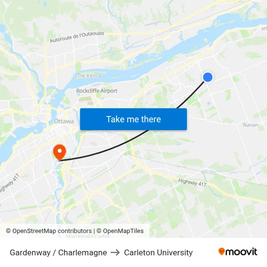 Gardenway / Charlemagne to Carleton University map