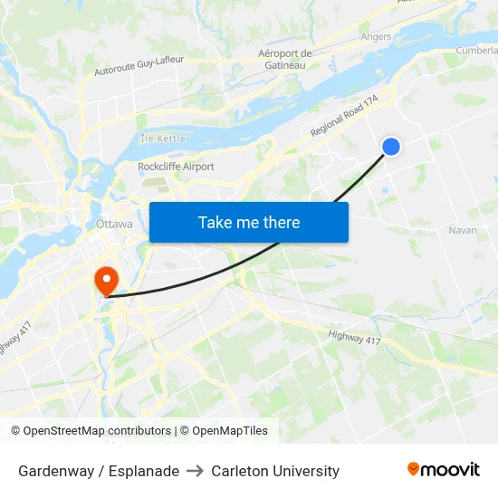 Gardenway / Esplanade to Carleton University map