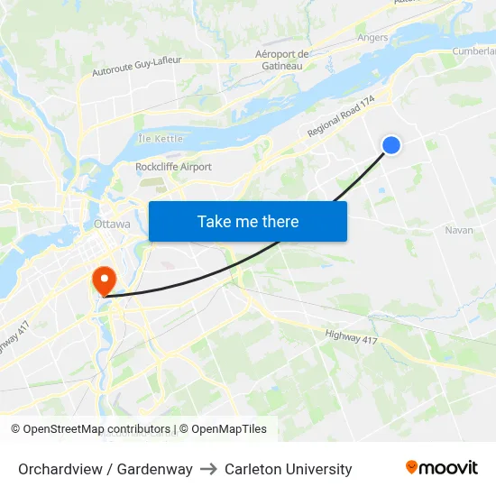 Orchardview / Gardenway to Carleton University map