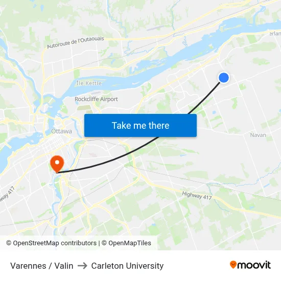 Varennes / Valin to Carleton University map