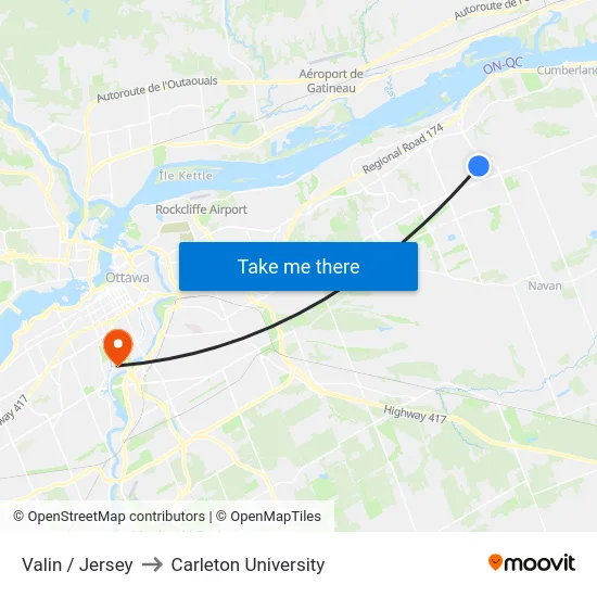 Valin / Jersey to Carleton University map