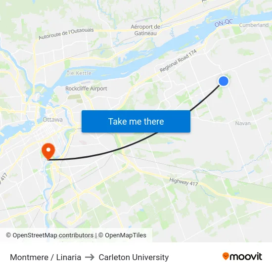 Montmere / Linaria to Carleton University map