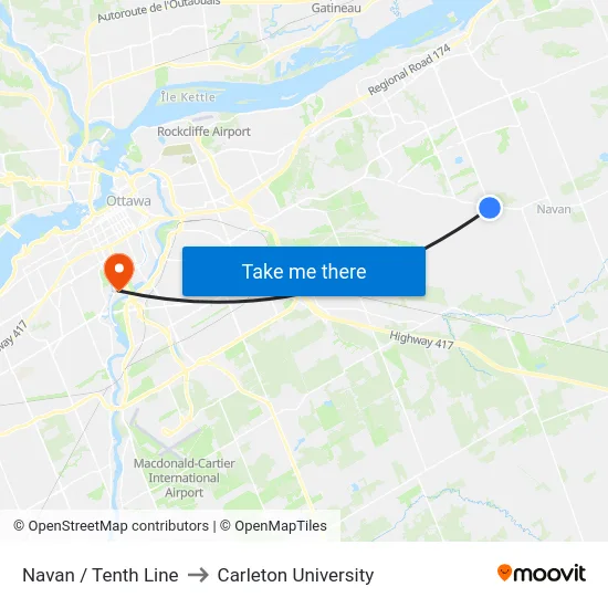 Navan / Tenth Line to Carleton University map