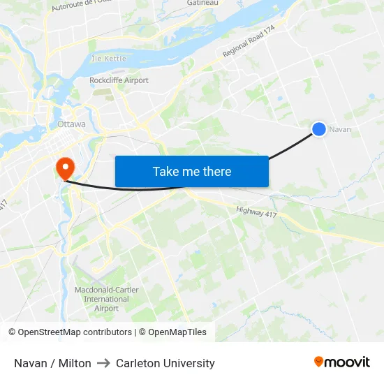 Navan / Milton to Carleton University map