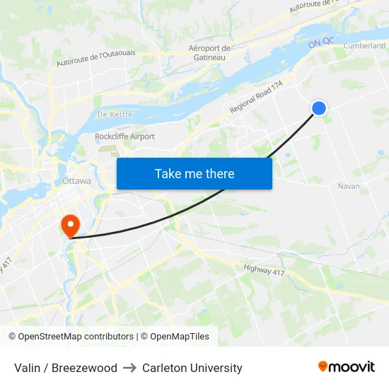 Valin / Breezewood to Carleton University map