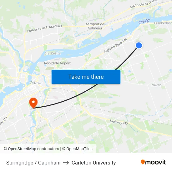Springridge / Caprihani to Carleton University map