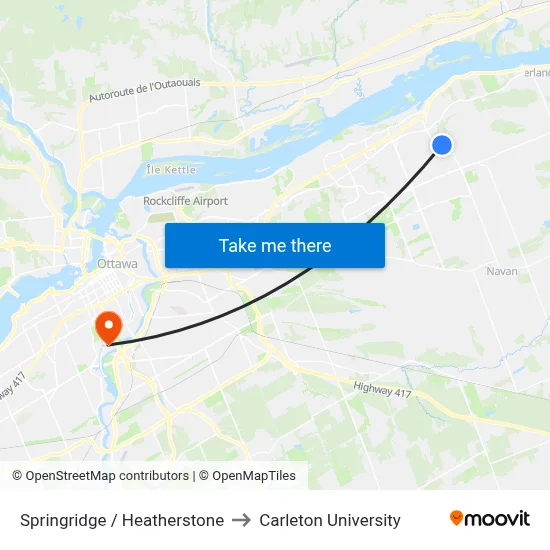 Springridge / Heatherstone to Carleton University map
