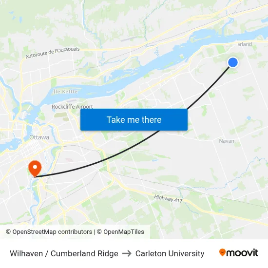 Wilhaven / Cumberland Ridge to Carleton University map