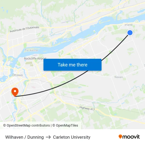 Wilhaven / Dunning to Carleton University map