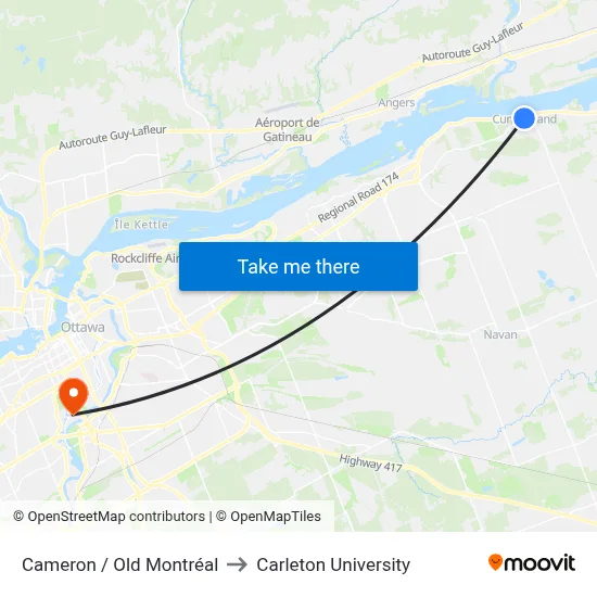 Cameron / Old Montréal to Carleton University map