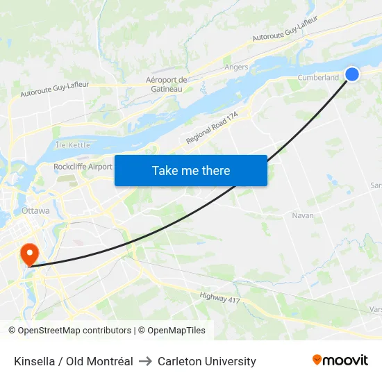 Kinsella / Old Montréal to Carleton University map