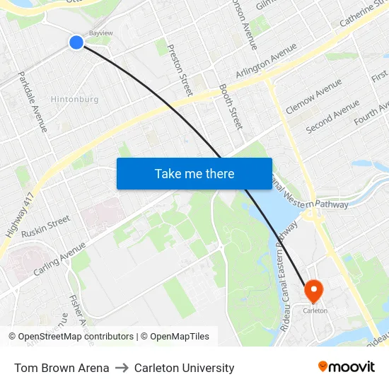 Tom Brown Arena to Carleton University map