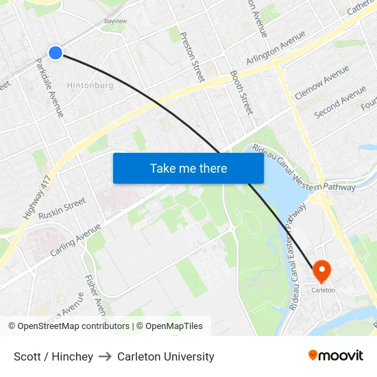 Scott / Hinchey to Carleton University map