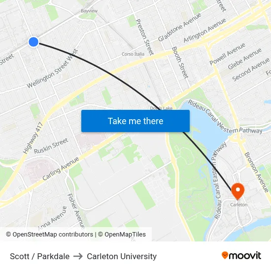 Scott / Parkdale to Carleton University map