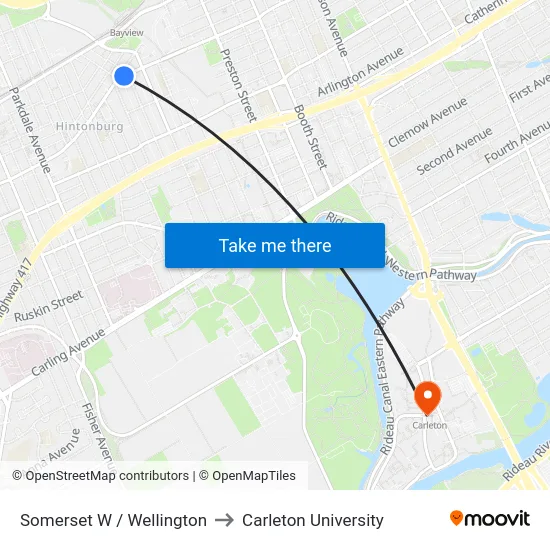 Somerset W / Wellington to Carleton University map