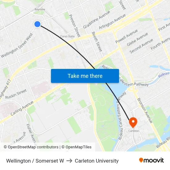 Wellington / Somerset W to Carleton University map