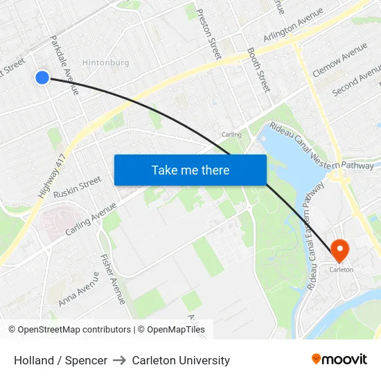 Holland / Spencer to Carleton University map