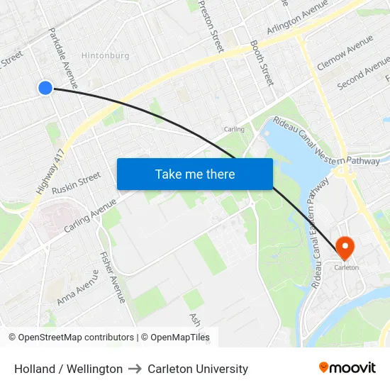 Holland / Wellington to Carleton University map