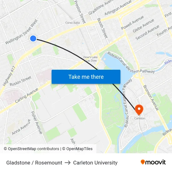 Gladstone / Rosemount to Carleton University map