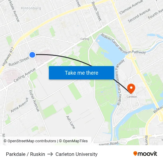 Parkdale / Ruskin to Carleton University map