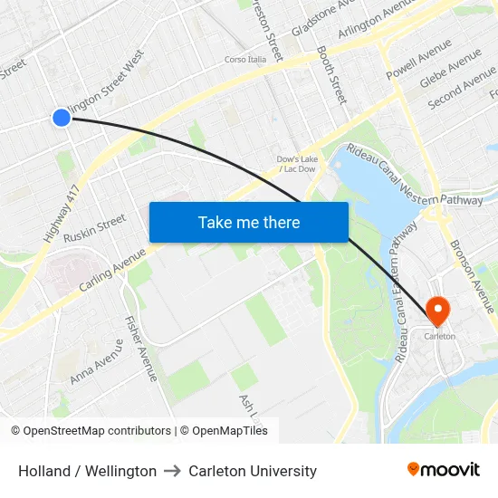 Holland / Wellington to Carleton University map