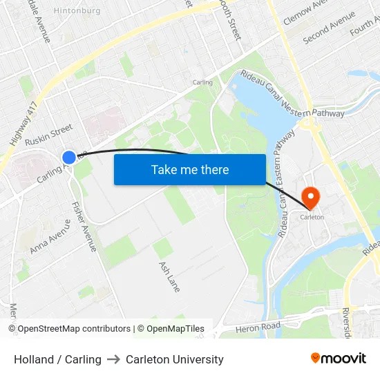 Holland / Carling to Carleton University map