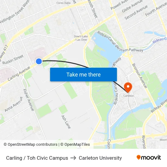Carling / Toh Civic Campus to Carleton University map