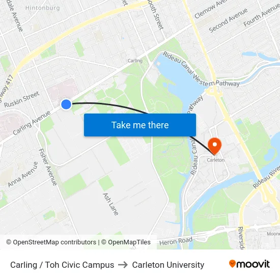 Carling / Toh Civic Campus to Carleton University map