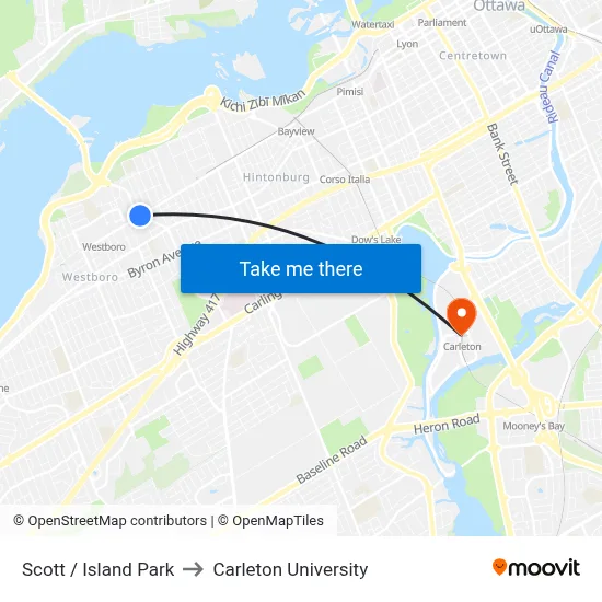 Scott / Island Park to Carleton University map