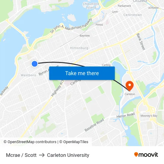 Mcrae / Scott to Carleton University map