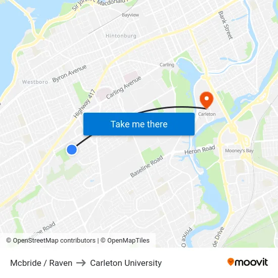 Mcbride / Raven to Carleton University map