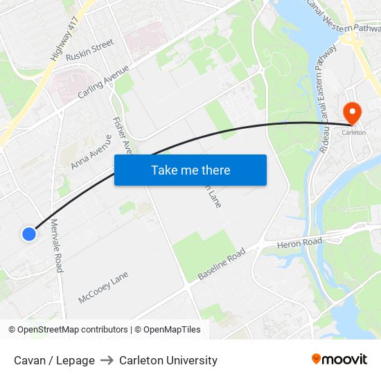 Cavan / Lepage to Carleton University map