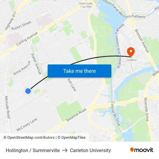 Hollington / Summerville to Carleton University map