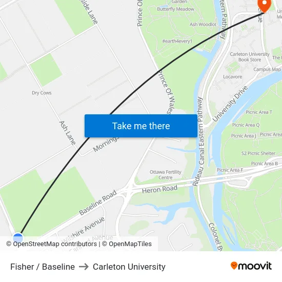 Fisher / Baseline to Carleton University map