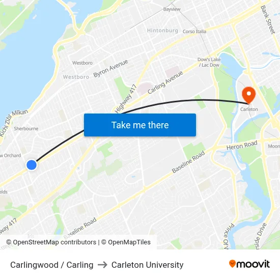 Carlingwood / Carling to Carleton University map