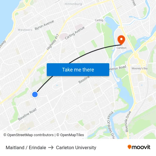 Maitland / Erindale to Carleton University map