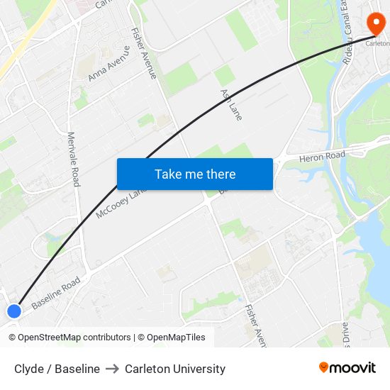 Clyde / Baseline to Carleton University map