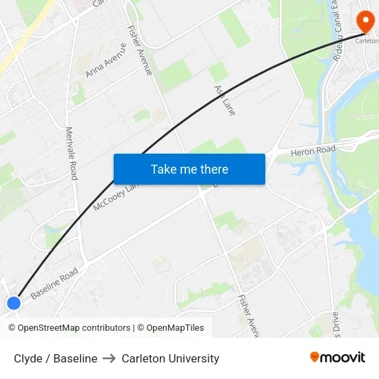 Clyde / Baseline to Carleton University map
