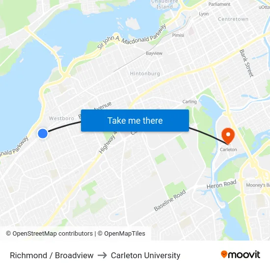 Richmond / Broadview to Carleton University map