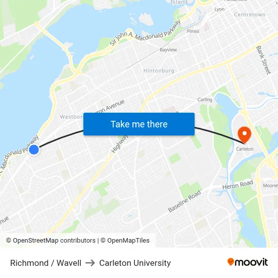 Richmond / Wavell to Carleton University map