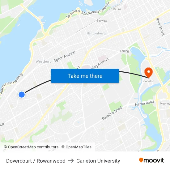Dovercourt / Rowanwood to Carleton University map