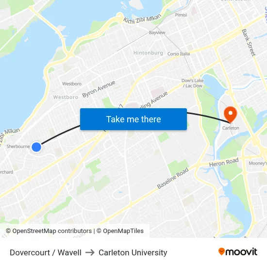 Dovercourt / Wavell to Carleton University map