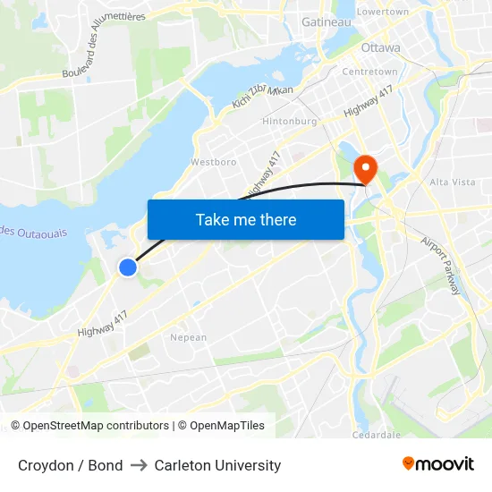 Croydon / Bond to Carleton University map
