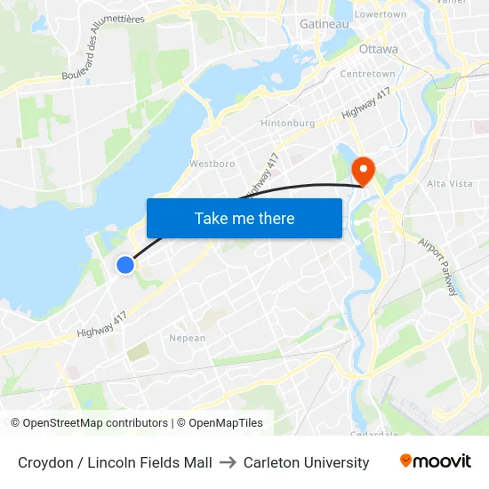 Croydon / Lincoln Fields Mall to Carleton University map