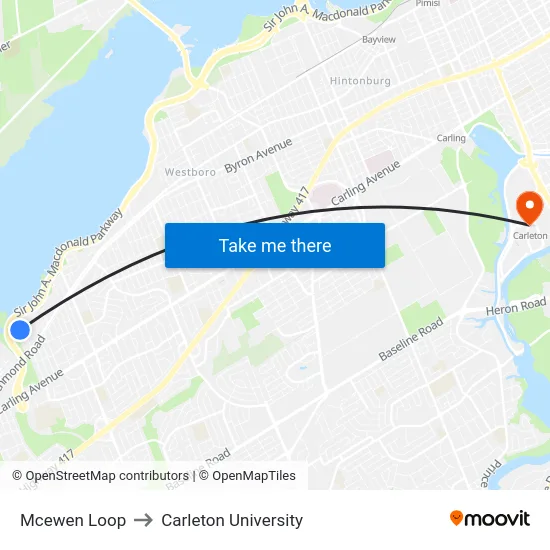 Mcewen Loop to Carleton University map