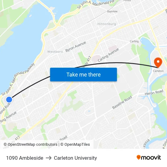 1090 Ambleside to Carleton University map